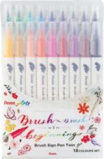 Pentel Brush Sign Pen Twin Confezione da 18 pennarelli con doppia punta a pennello flessibile - Punta larga 1-4 mm