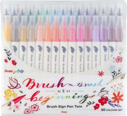 Pentel Brush Sing Pen Twin Confezione da 30 pennarelli a doppia punta flessibile - Punta larga 1-4 mm
