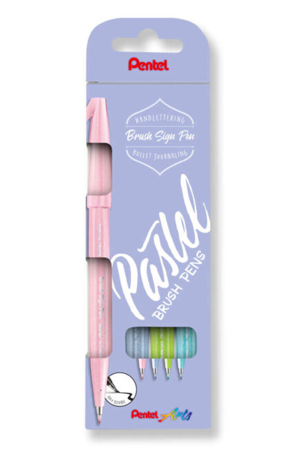 Pentel Brush Sing Pen Pastel Confezione da 4 pennarelli con punta a pennello - Linee sottili o spesse a seconda della pressione - Realizzati con l'81% di plastica riciclata - Colori: blu grigiastro