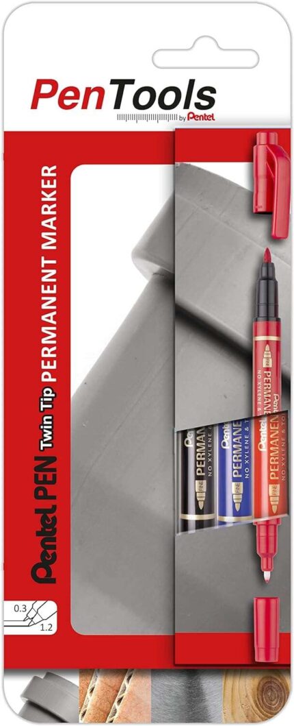 Pentel PenTools Confezione da 3 pennarelli permanenti industriali Pentel Pen Twin Tip - Doppia punta - Extrafine 0