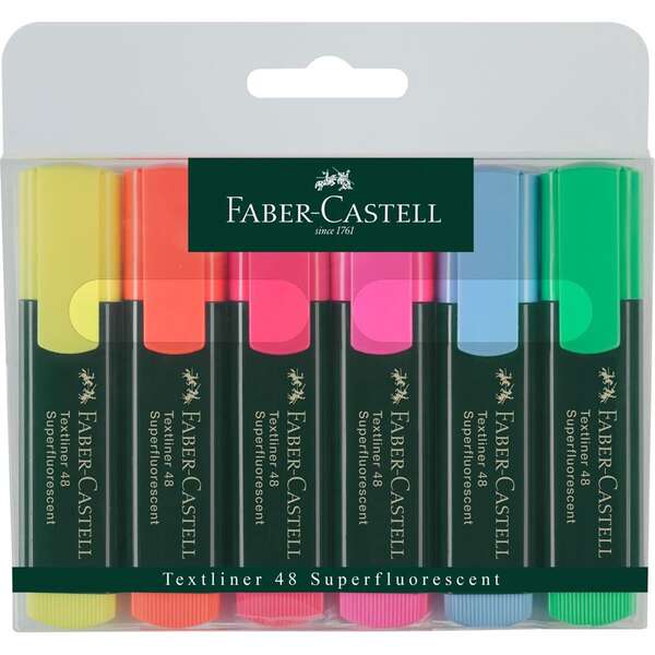 Faber-Castell Textliner 48 Confezione da 6 evidenziatori fluorescenti - Punta smussata - Tratto tra 1