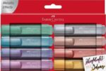 Faber-Castell Textliner 46 Metallic Confezione da 8 pennarelli fluorescenti - Punta smussata - Tratto tra 1 mm e 5 mm - Inchiostro a base d'acqua - Colori assortiti