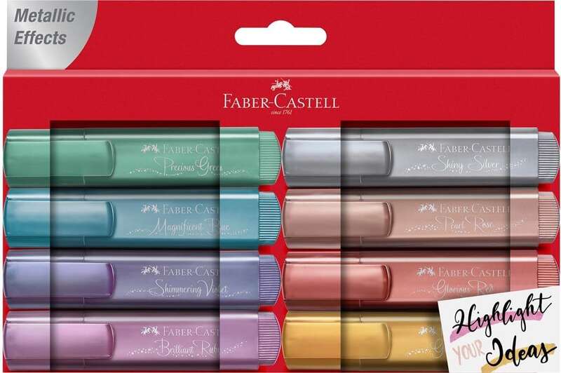 Faber-Castell Textliner 46 Metallic Confezione da 8 pennarelli fluorescenti - Punta smussata - Tratto tra 1 mm e 5 mm - Inchiostro a base d'acqua - Colori assortiti Faber-Castell Textliner 46 Metallic Confezione da 8 pennarelli fluorescenti - Punta smussata - Tratto tra 1 mm e 5 mm - Inchiostro a base d'acqua - Colori assortiti
