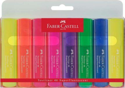 Faber-Castell Textliner 46 Superfluorescente Confezione da 8 pennarelli fluorescenti - Punta smussata - Tratto tra 1 mm e 5 mm - Inchiostro a base d'acqua - Colori assortiti