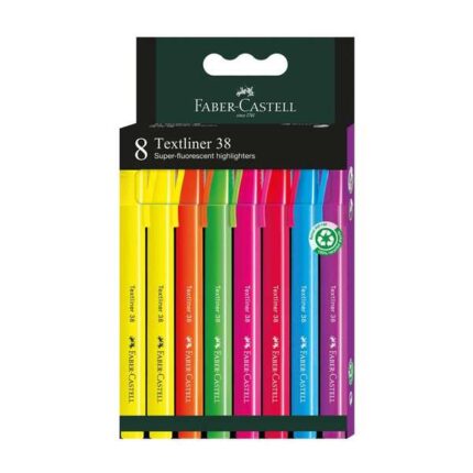 Faber-Castell Textliner 38 Confezione da 8 pennarelli fluorescenti - Corpo sottile - Punta smussata - Tratto spesso e sottile - Inchiostro a base d'acqua - Colori assortiti
