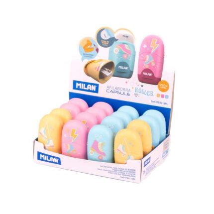 Milan Capsule Roller Espositore da 16 temperamatite Capsule con gomma da cancellare - Lama di sicurezza - Colori: blu