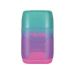 Milan Compact Sunset Temperamatite compatto con 2 gomme da cancellare - Temperamatite doppio - Lama di sicurezza - Colore turchese/viola/rosa - immagine 2