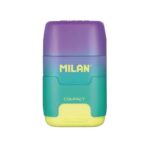 Milan Compact Sunset Afilaborra Compact con 2 gomme da cancellare - Temperamatite doppio - Lama di sicurezza - Colore turchese/viola/giallo - immagine 2