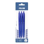 Milan P1 Touch Confezione da 3 penne a sfera retrattili - Punta rotonda 1 mm - Inchiostro a base di olio - Scrittura fluida - 1.200 m di scrittura - Colore blu
