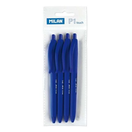 Milan P1 Touch Confezione da 4 penne a sfera retrattili - Punta rotonda da 1 mm - Inchiostro a base di olio - Scrittura fluida - 1.200 m di scrittura - Colore blu