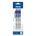 Milan P1 Confezione da 3 penne a sfera retrattili - Punta arrotondata 1 mm - Corpo trasparente - Colore blu
