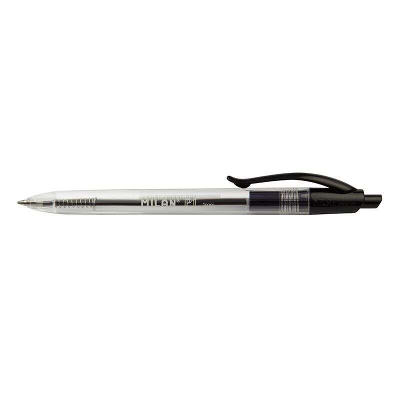 Milan P1 Penna a sfera retrattile - Punta rotonda 1 mm - Corpo trasparente - Colore nero