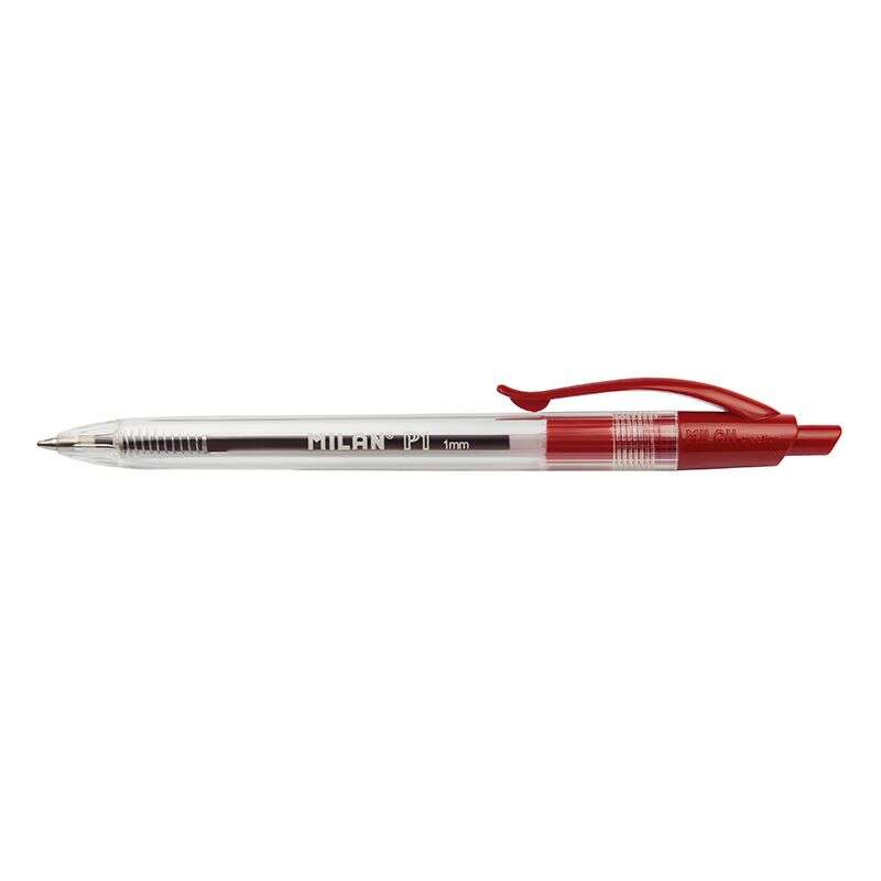 Milan P1 Penna a sfera retrattile - Punta rotonda 1 mm - Corpo trasparente - Colore rosso