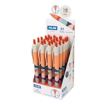 Milan P1 The Fun Espositore da 20 penne a sfera retrattili - Punta tonda 1 mm - Inchiostro blu