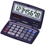 Casio SL-100VERA Calcolatrice tascabile a conchiglia - Display LC extra-large a 8 cifre - Funzione convertitore di euro - Colore blu scuro