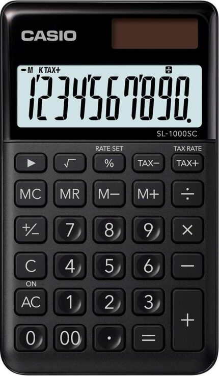 Casio SL-1000SC Calcolatrice tascabile - Display extra-large a 10 cifre - Alimentazione solare e a batterie - Colore nero