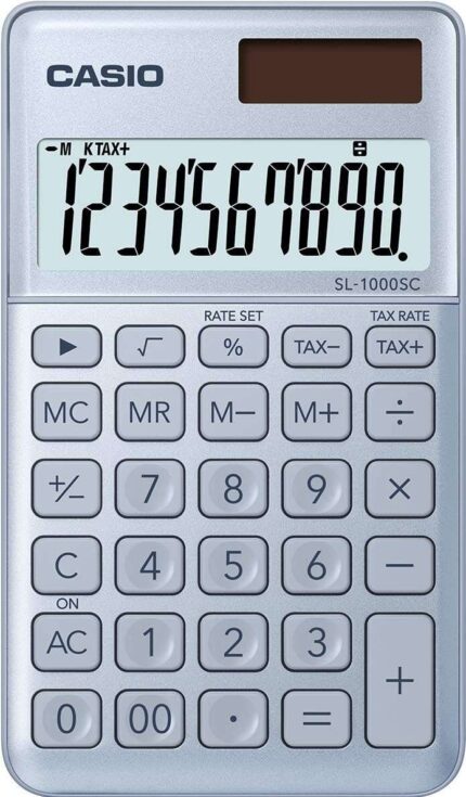 Casio SL-1000SC Calcolatrice tascabile - Display extra large a 10 cifre - Alimentazione solare e a batterie - Colore blu