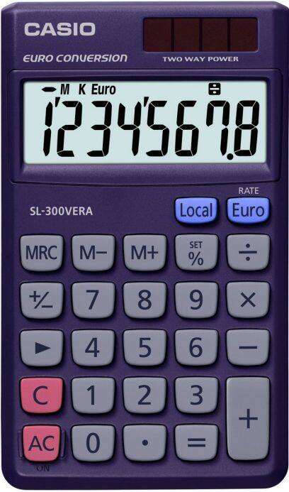 Casio SL-300VERA Calcolatrice tascabile - Display LC extra-large a 8 cifre - Funzione convertitore di euro - Colore blu scuro