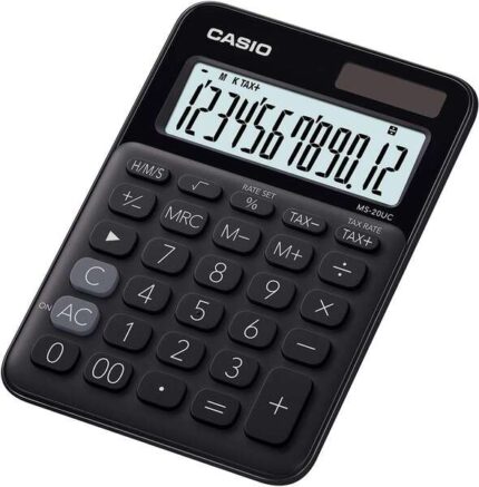 Casio MS-20UC Calcolatrice da tavolo compatta - Display LCD a 12 cifre - Alimentazione solare e a batterie - Colore nero