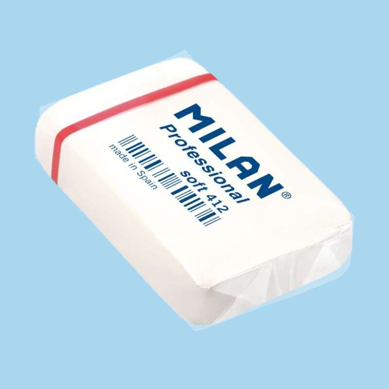 Milan Professional Soft 412 Gomma da cancellare rettangolare - a forma di briciola di pane - gomma sintetica - confezionate singolarmente - colore bianco