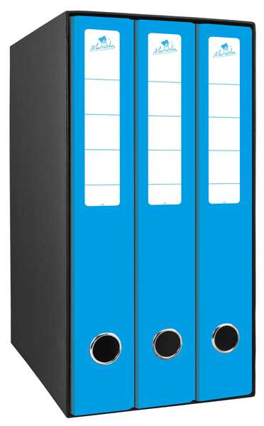 Mariola Box Modulo da 3 raccoglitori con anelli Rado da 2 pezzi da 40 mm - Dimensioni 35x26x17 cm - Cartone rivestito - Colore blu