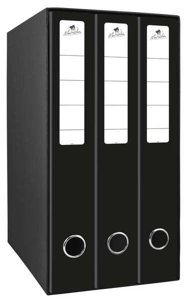 Mariola Box Modulo da 3 raccoglitori con Rado 2 anelli da 40 mm - Dimensioni 35x26x17 cm - Cartone rivestito - Colore nero