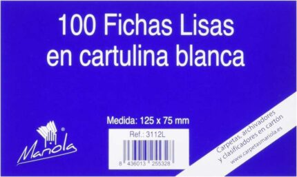 Mariola Confezione da 100 schede lisce n. 2 per raccoglitori - Dimensioni 125x75 mm - Colore bianco