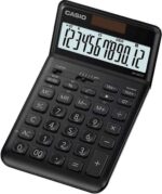 Casio JW-200SC Calcolatrice da tavolo a 12 cifre con inclinazione regolabile - Simboli di comando delle funzioni - Memoria totale generale e indipendente - Alimentazione solare e a batterie - Colore nero