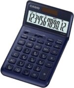 Casio JW-200SC Calcolatrice da tavolo a 12 cifre con inclinazione regolabile - Simboli di comando delle funzioni - Memoria totale generale e indipendente - Alimentazione solare e a batterie - Colore blu navy