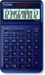Casio JW-200SC Calcolatrice da tavolo a 12 cifre con inclinazione regolabile - Simboli di comando delle funzioni - Memoria totale generale e indipendente - Alimentazione solare e a batterie - Colore blu navy - immagine 2