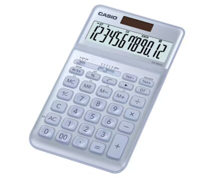 Casio JW-200SC Calcolatrice da tavolo a 12 cifre con inclinazione regolabile - Simboli di comando delle funzioni - Memoria totale generale e indipendente - Alimentazione solare e a batterie - Colore azzurro
