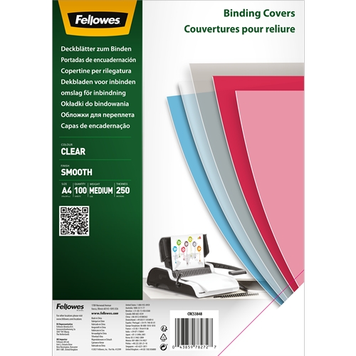 Fellowes Confezione da 100 copertine trasparenti in polietilene per documenti A4 - Spessore 250 micron - Ideali per rilegatrici a spirale o ad anelli
