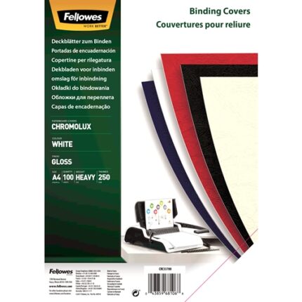 Fellowes Confezione da 100 fogli per copertina posteriore di documenti - A4 - Finitura lucida - 250 g - Certificazione FSC