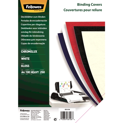 Fellowes Confezione da 100 fogli per copertina posteriore di documenti - A4 - Finitura lucida - 250 g - Certificazione FSC