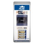 Milan 1918 Serie Temperamatite elettrico doppio standard e maxi - Lama in acciaio al carbonio con sicurezza - Ampio serbatoio - Batterie incluse - Colore blu navy