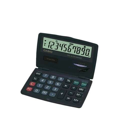 Casio SL-210TE Calcolatrice tascabile a 10 cifre pieghevole - Schermo extra large - Alimentazione solare e a batteria - Colore grigio scuro