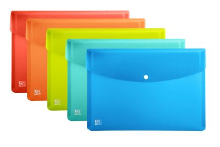 Busta porta documenti Oxford Urban A3 in plastica rigida traslucida A3 - Capacità fino a 40 fogli - Chiusura a clip - Colori assortiti