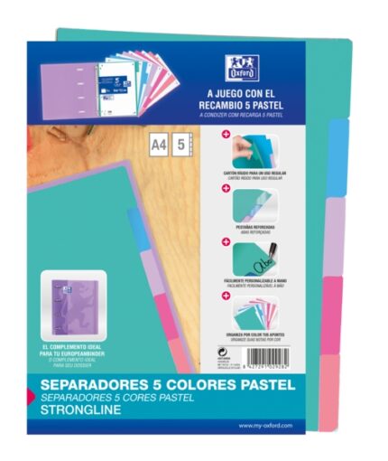 Oxford Strongline A4 Divisori a 5 posizioni - 4 fori - Cartoncino 200 g - Colori assortiti