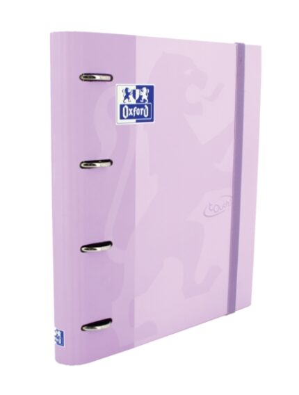 Oxford Europeanbinder Touch A4+ Raccoglitore ad anelli con ricambio a quadretti 5x5 - Copertina extra spessa - Chiusura con elastico - Colore malva pastello