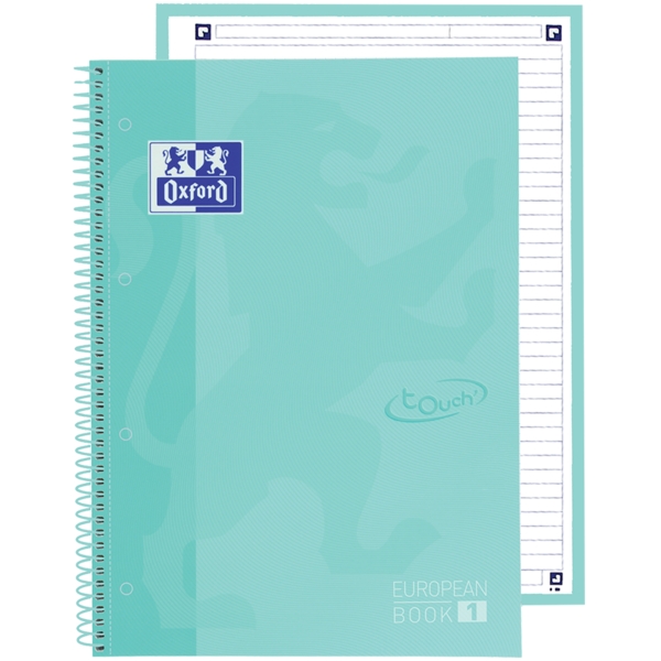 Oxford School Touch Europeanbook 1 Quaderno A4+ 80 fogli microperforati a riga singola - Copertina estraibile - Colore Ice Mint