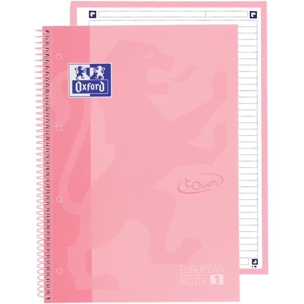 Oxford School Touch Europeanbook 1 Quaderno A4+ 80 fogli microperforati a riga singola - Copertina rigida - Colore rosa
