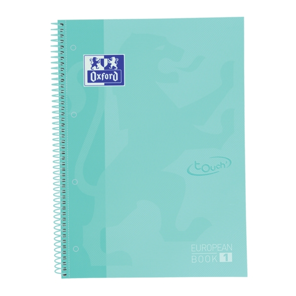 Oxford School Touch Europeanbook 1 Quaderno A4+ 80 fogli a quadretti 5x5 mm - Copertina a incastro - Colore Ice Mint