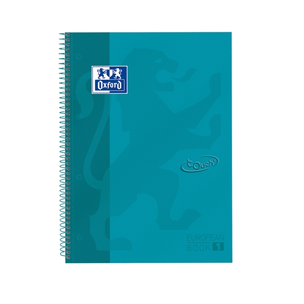 Oxford School Touch Europeanbook 1 Quaderno A4+ 80 fogli microperforati a quadretti 5x5 mm - Copertina in cartoncino - Colore blu-verde