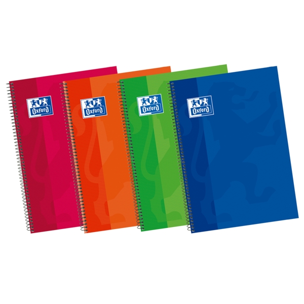 Oxford School Classic Write&Erase Quaderno a spirale 4° grado - Copertina extra resistente - 1 riga con margine - 80 fogli - Colori assortiti