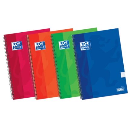 Oxford School Classic Write&Erase Quaderno a spirale 4° grado - Copertina extra resistente - 4x4 con margine - 80 fogli - Colori assortiti
