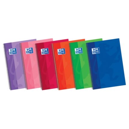 Oxford School Classic Write&Erase Fº Quaderno a spirale - Copertina extra resistente - 1 riga con margine - 80 fogli - Colori assortiti