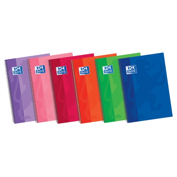 Oxford School Classic Write&Erase Fº Quaderno a spirale - Copertina extra resistente - 1 riga con margine - 80 fogli - Colori assortiti