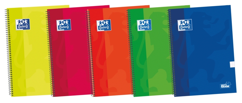 Oxford School Classic Write&Erase Fº Quaderno a spirale - Copertina extra resistente - Griglia 5x5 con margine - 80 fogli - Colori assortiti