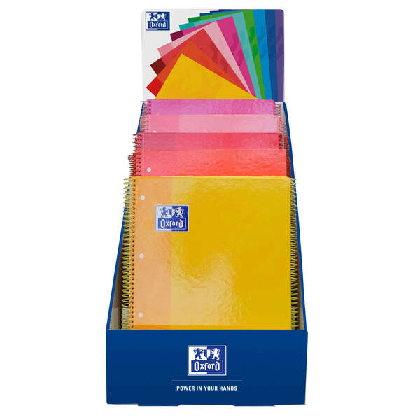 Oxford Europeanbook 1 Classic Espositore con 25 quaderni a spirale A4+ 80 fogli a quadretti 5x5 microperforati - Copertina extra spessa - Colori caldi assortiti