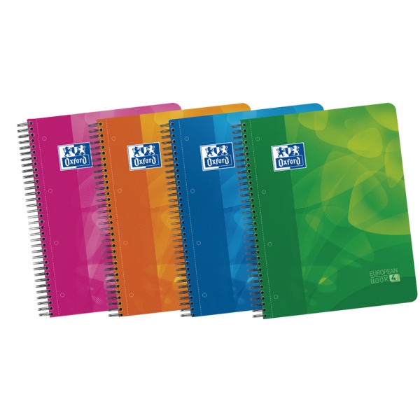 Oxford School Lagoon A4+ Europeanbook 4 - Copertina in plastica resistente - 120 fogli con divisori - 50% di fogli in più gratis - Colori assortiti